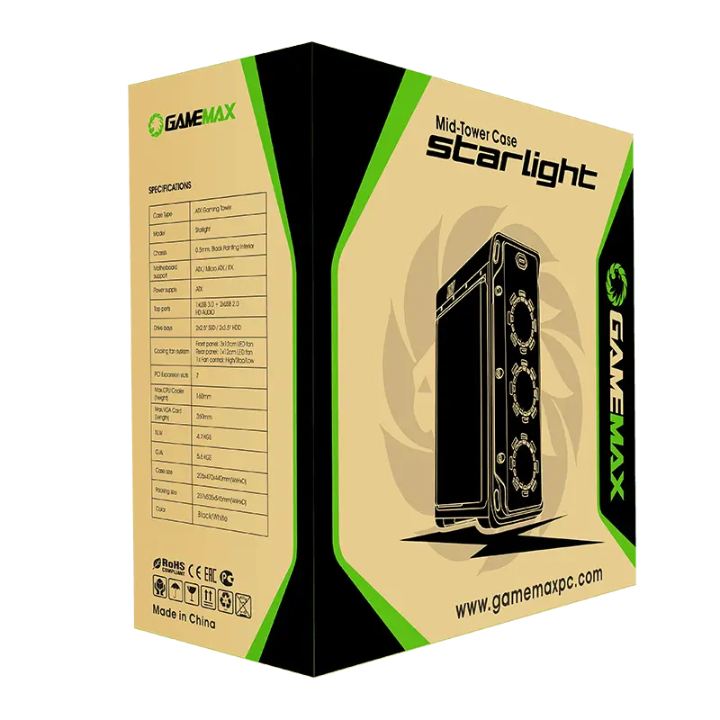 Компьютерный корпус Gamemax STARLIGHT FRGB Midi-Tower Белый