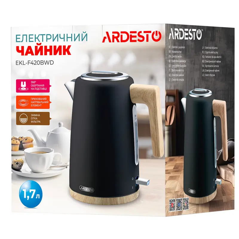 Электрочайник Ardesto EKL-F420BWD Чёрный