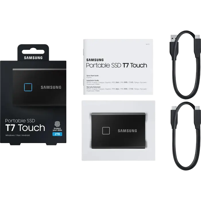 Внешний портативный SSD накопитель Samsung T7 Touch 2 ТБ Чёрный