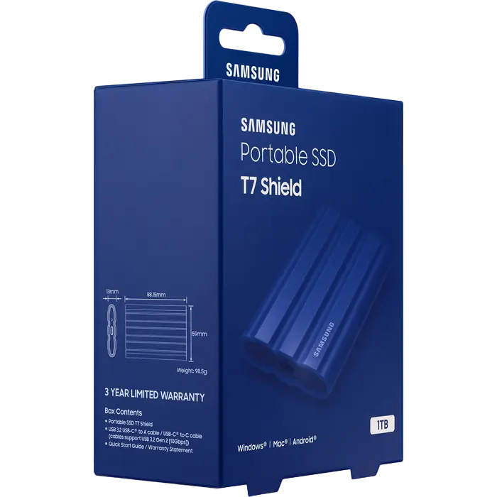 Внешний портативный SSD накопитель Samsung T7 Shield 1 ТБ Синий
