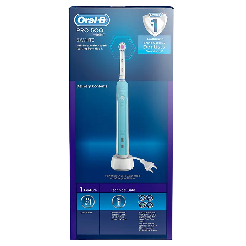 Электрическая зубная щетка Для взрослых Oral-B PRO 500 3D Белый Синий
