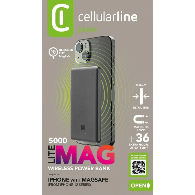 Портативное зарядное устройство Cellularline MAG LITE 5000 Серый
