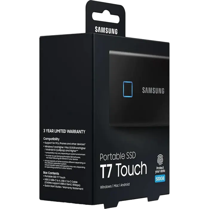 Внешний портативный SSD накопитель Samsung T7 Touch 500 ГБ Чёрный