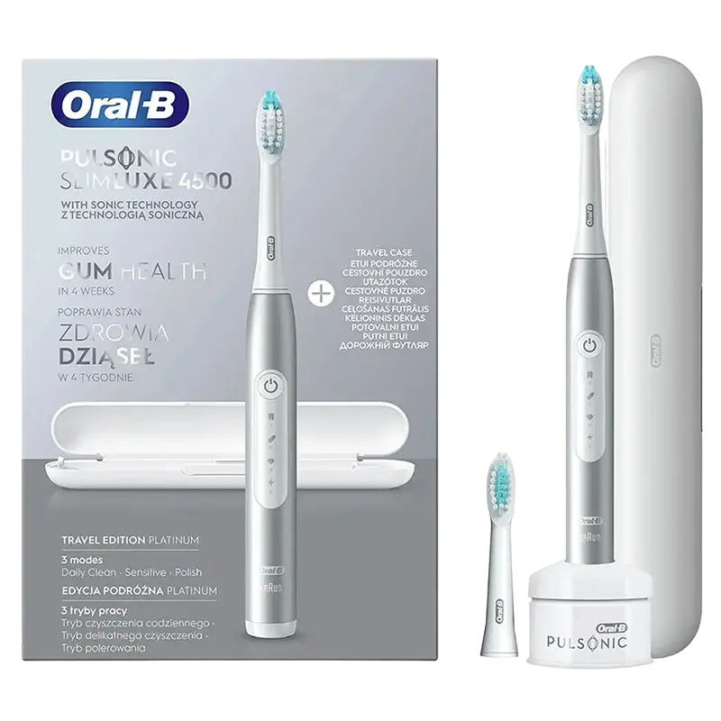 Periuța de dinți electrică sonică Pentru adulți Braun Pulsonic Slim Luxe 4500 Argintiu