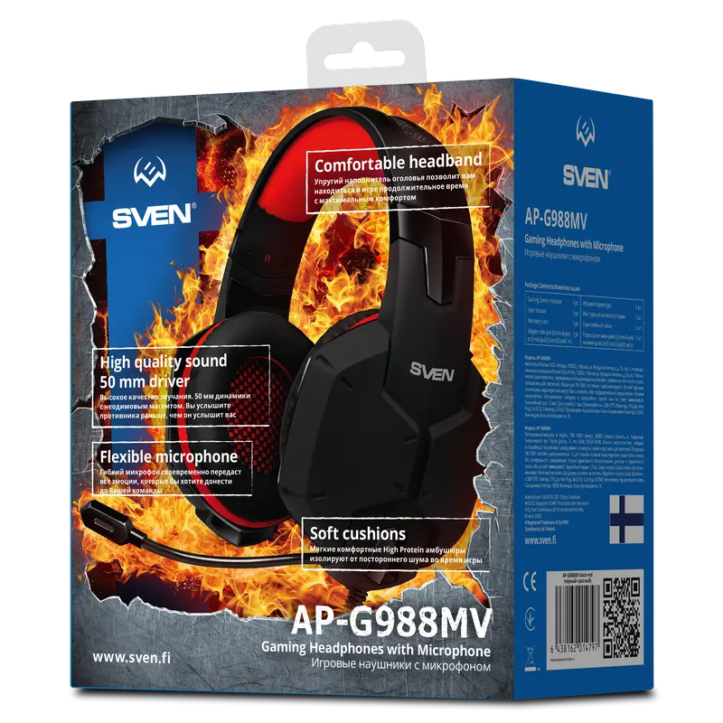 Căști SVEN AP-G988MV Negru/Rosu