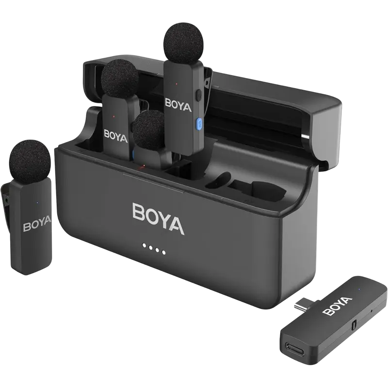 Портативный записывающий микрофон Boya BY-V4 + 4VU Беспроводной Черный