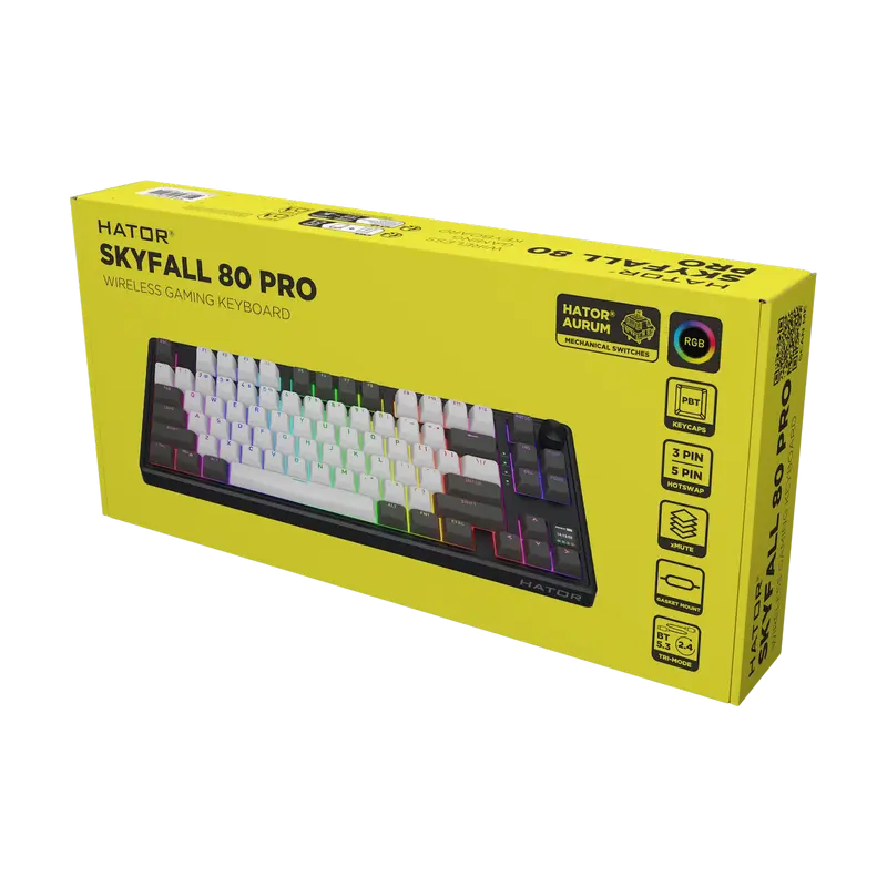 Tastatură HATOR Skyfall 80 Pro, Cu fir / Fără fir, Negru | Gri