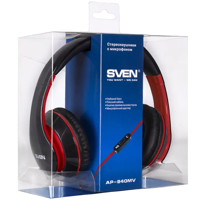 Наушники SVEN AP-940MV Чёрный/Красный