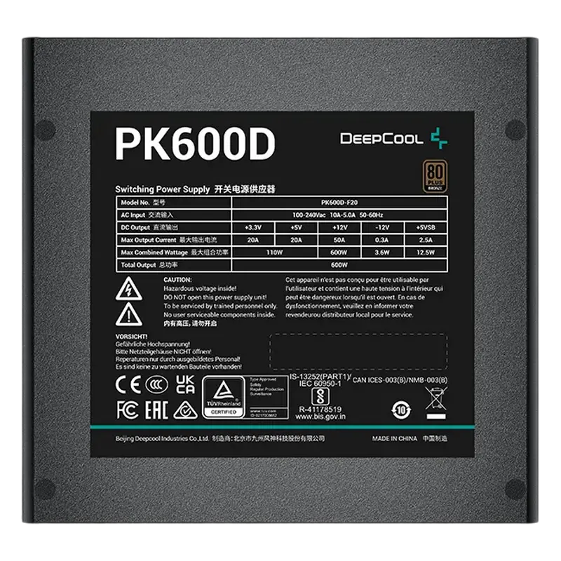 Tip Блок питания для компьютеров Deepcool GamerStorm PK600D ATX Черный