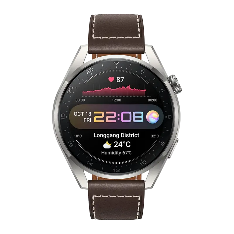 Умные часы Huawei WATCH 3 Pro Корпус Titanium Gray с Коричневым кожаным ремешком