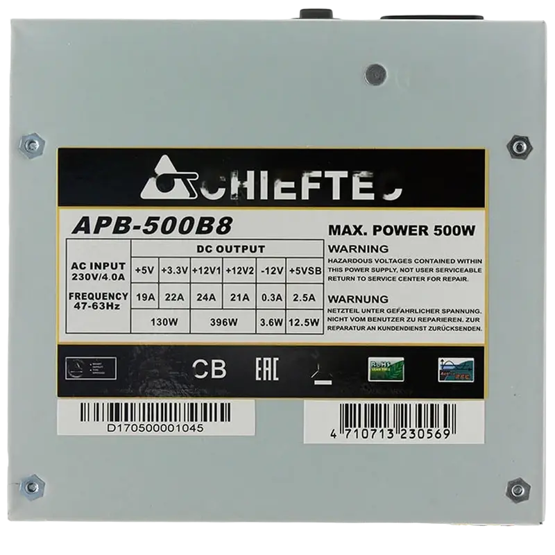 Tip Блок питания для компьютеров Chieftec APB-500B8 ATX Серебристый