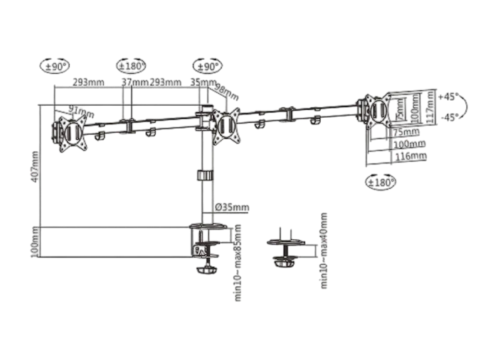 Настольный кронштейн для монитора Gembird MA-D3-01 Черный