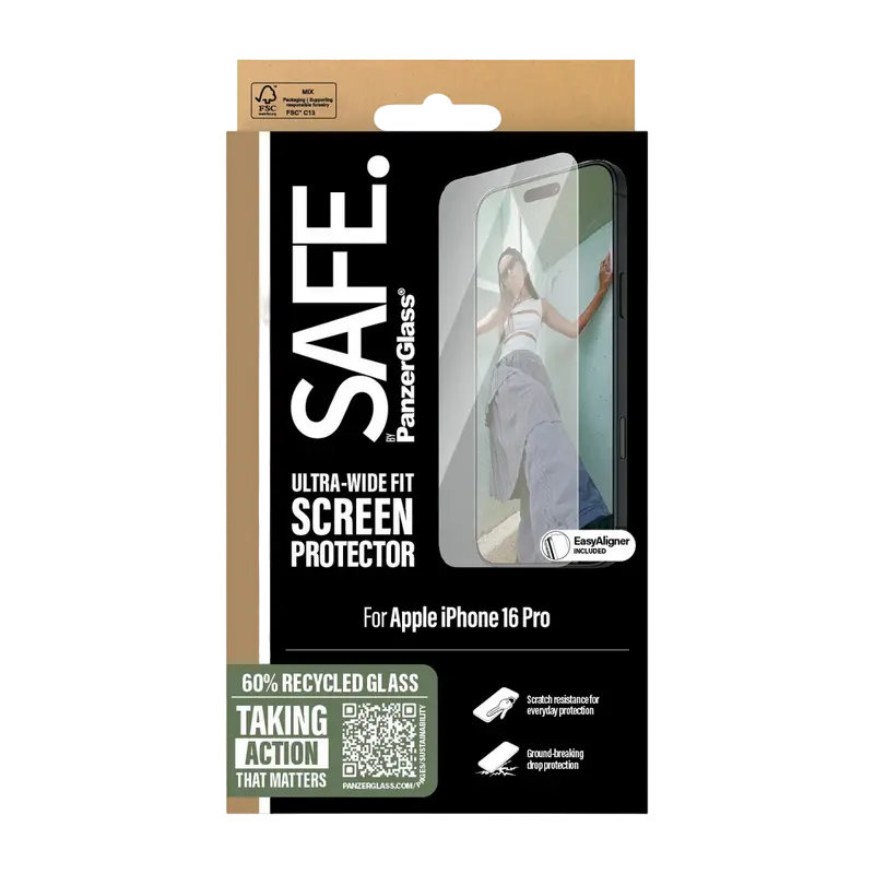 Sticlă de protecție PanzerGlass Apple iPhone 16 Pro Tempered Glass UWF SAFE. Transparent