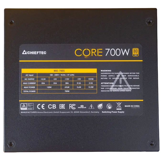 Tip Блок питания для компьютеров Chieftec BBS-700S Core Series ATX Черный