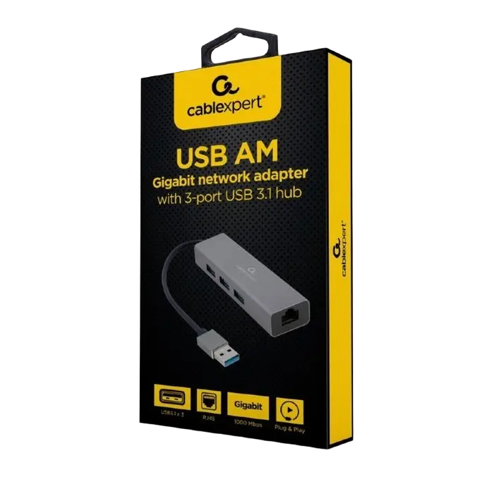 USB-концентратор Cablexpert A-AMU3-LAN-01 Серый