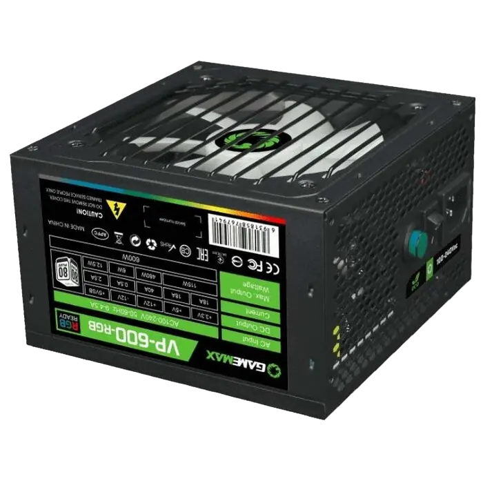 Tip Блок питания для компьютеров Gamemax VP-600-RGB ATX Черный