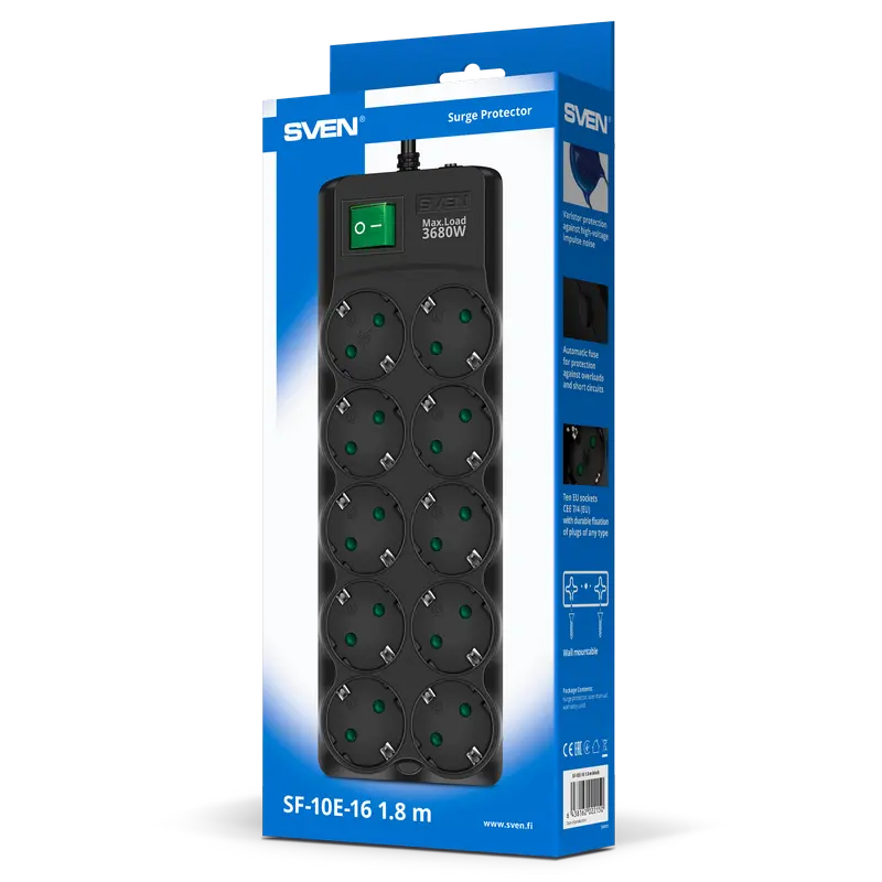 Prelungitor electric SVEN SF-10E-16 Negru