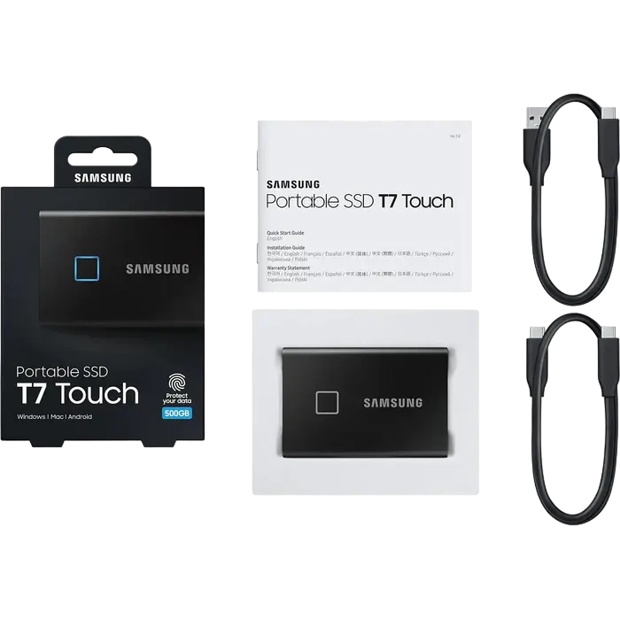 Внешний портативный SSD накопитель Samsung T7 Touch 500 ГБ Чёрный