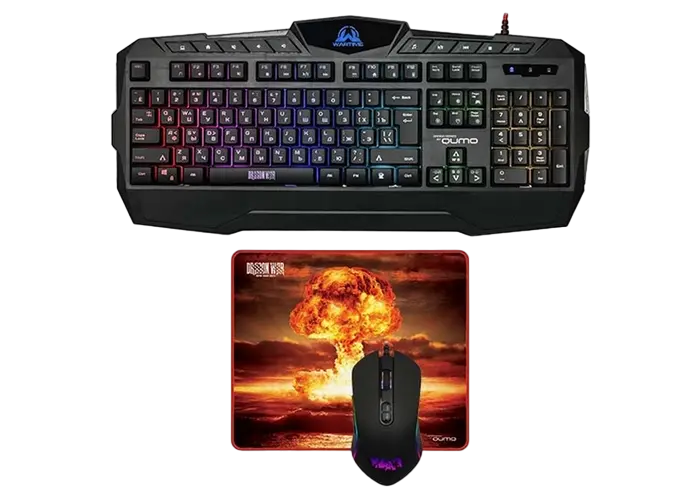 Клавиатура, мышь и коврик для мыши QUMO Wartime Мембрана Черный