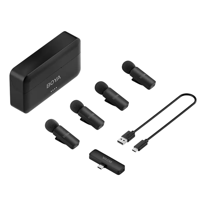 Портативный записывающий микрофон Boya BY-V4 + 4VU Беспроводной Черный
