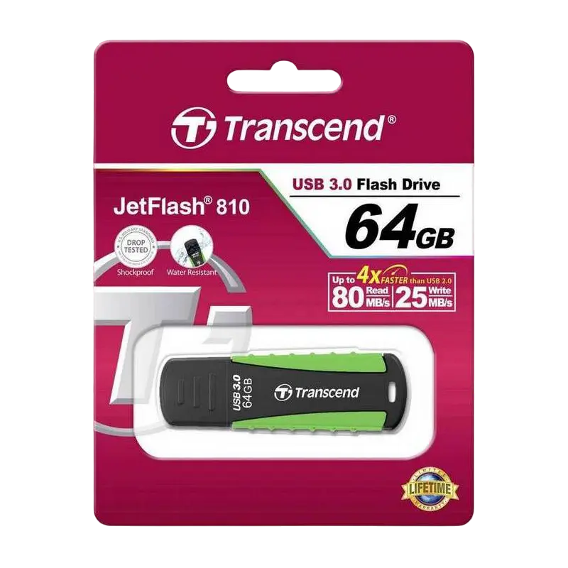 USB Flash накопитель Transcend JetFlash 810 64ГБ Черный/Зеленый