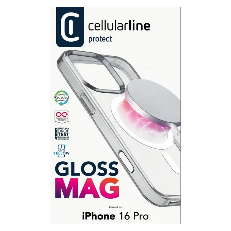 Husă Cellularline Apple iPhone 16 Pro Gloss Mag Case Gloss Mag Transparent