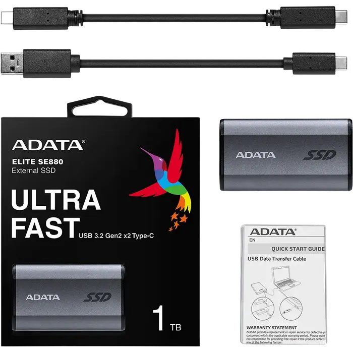 Внешний портативный SSD накопитель ADATA Elite SE880 Titanium 1 ТБ Серый