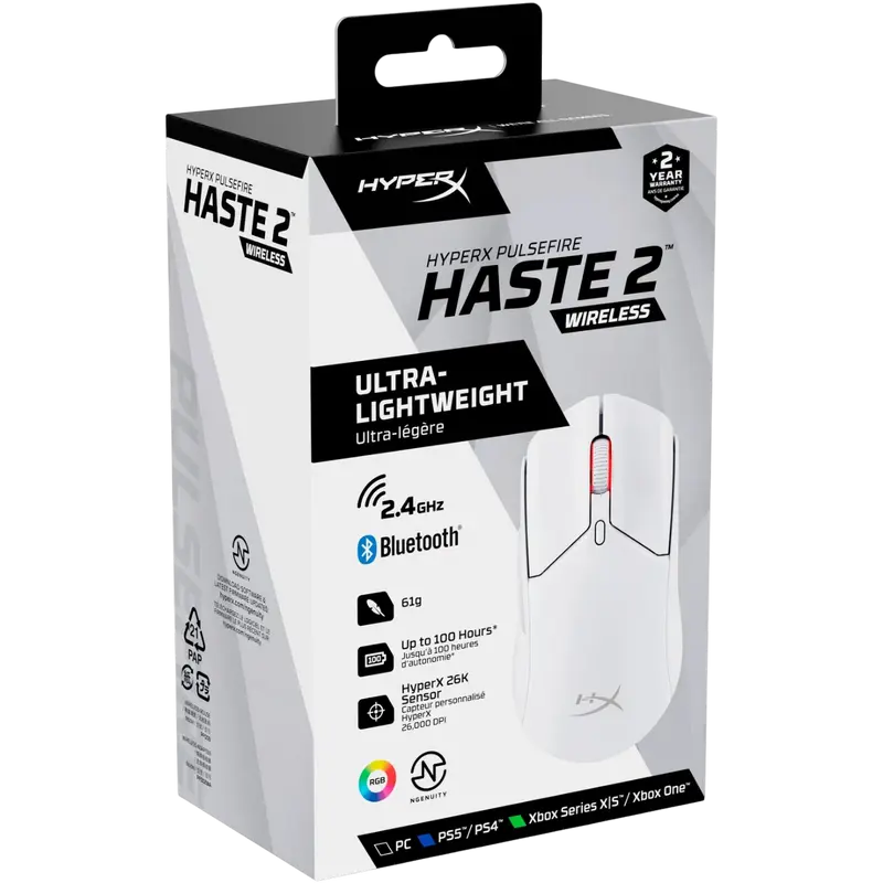Игровая мышь HyperX Pulsefire Haste 2 mini Беспроводное,Проводное Белый