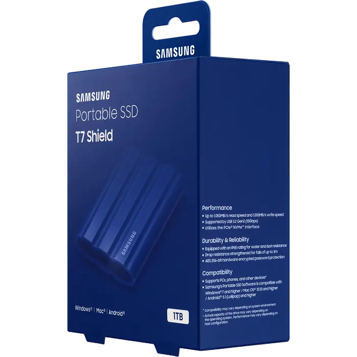 Внешний портативный SSD накопитель Samsung T7 Shield 1 ТБ Синий