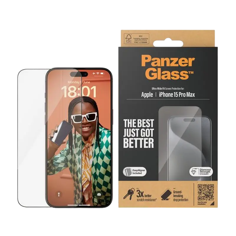 Защитное стекло PanzerGlass Apple iPhone 15 Pro Max Ultra-Wide Fit w. EasyAligner UWF Прозрачный