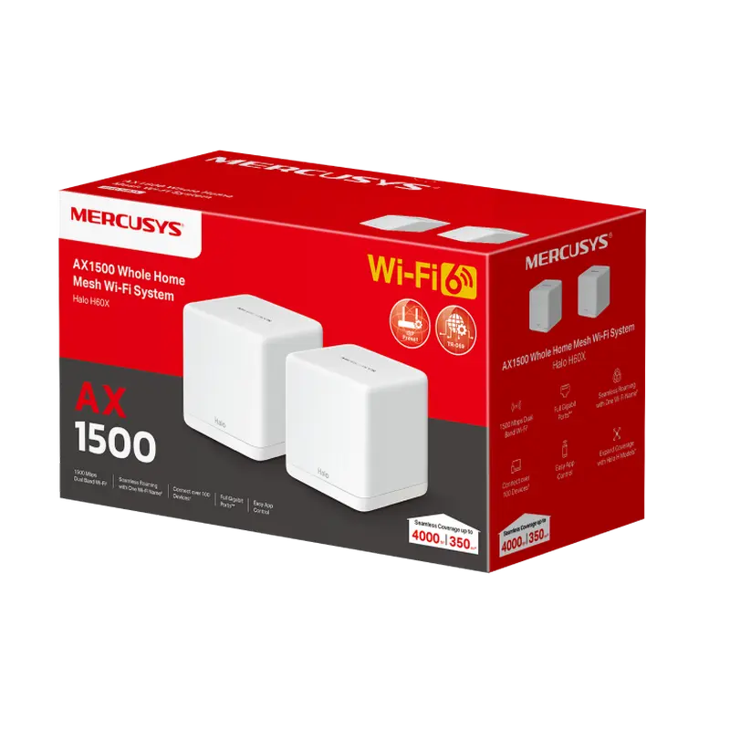 Sistem Wi-Fi Mesh MERCUSYS Halo H60X(2-pack) Alb