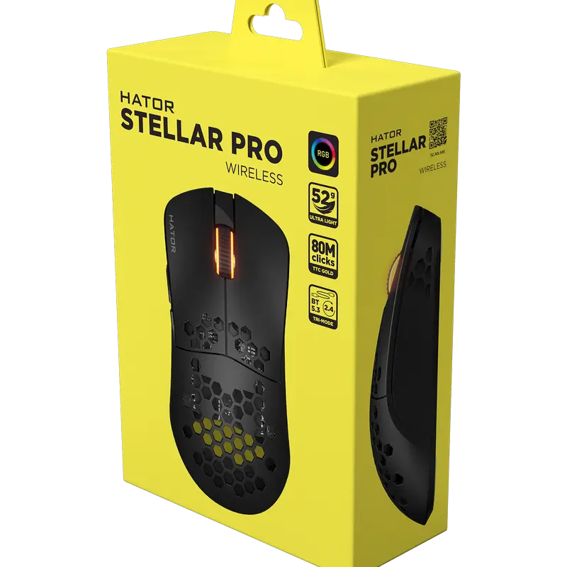 Gaming Mouse HATOR Stellar PRO Fără fir,Cu fir Negru