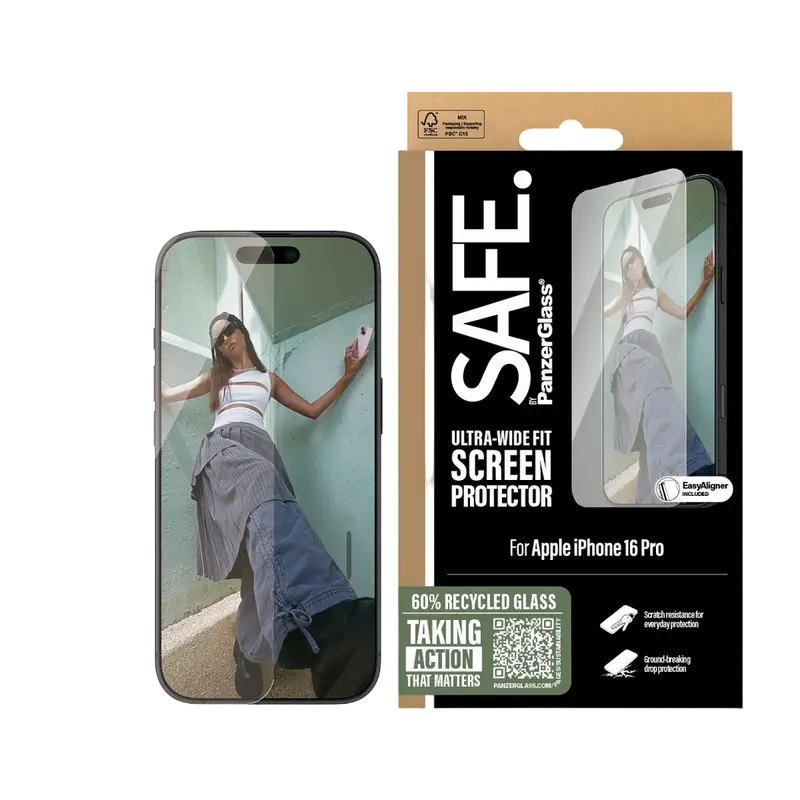 Sticlă de protecție PanzerGlass Apple iPhone 16 Pro Tempered Glass UWF SAFE. Transparent