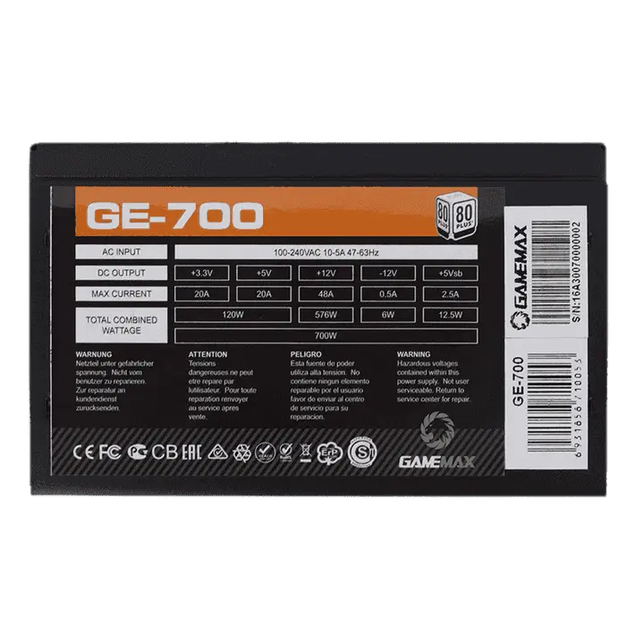 Tip Блок питания для компьютеров Gamemax GE-700 ATX Черный