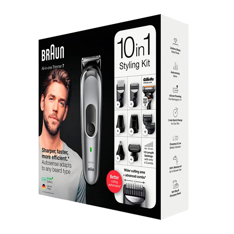 Мужской Триммер Braun MGK7320 Серный | Серебристый