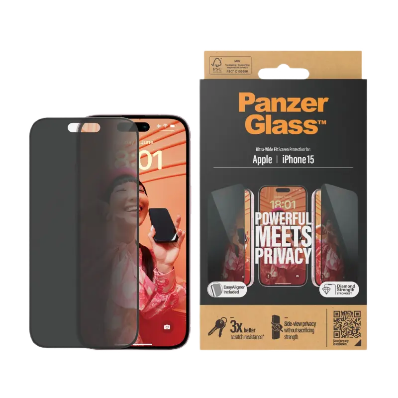 Защитное стекло PanzerGlass Apple iPhone 15 UWF Privacy wA UWF Прозрачный