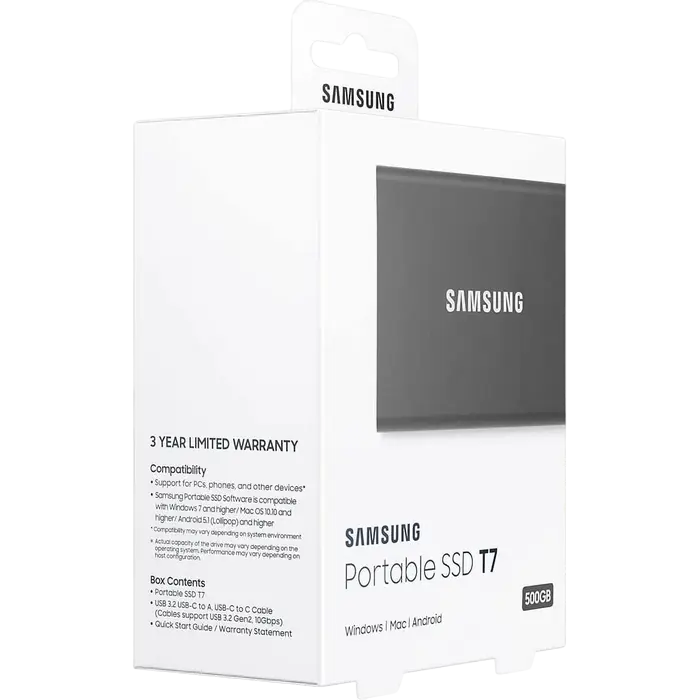 Внешний портативный SSD накопитель Samsung T7 500 ГБ Grey