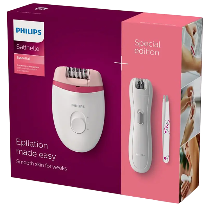 Epilator Philips Satinelle Essential Alb Roz