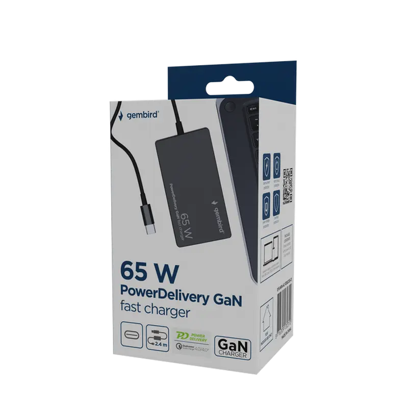 Универсальный адаптер питания Gembird PowerDelivery GaN NPA-AC-PDQC65-01 Черный