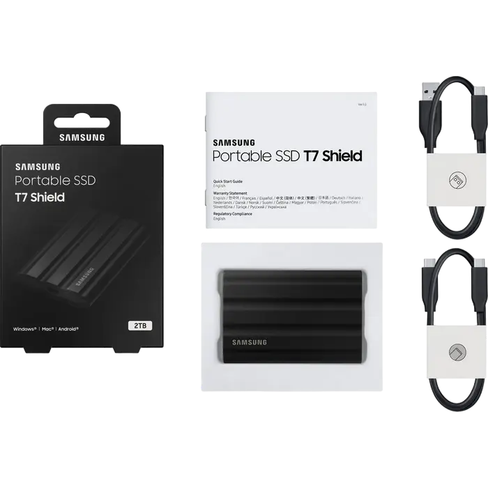 Внешний портативный SSD накопитель Samsung T7 Shield 2 ТБ Чёрный