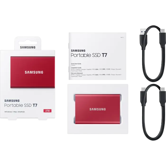 Внешний портативный SSD накопитель Samsung T7 2 ТБ Красный