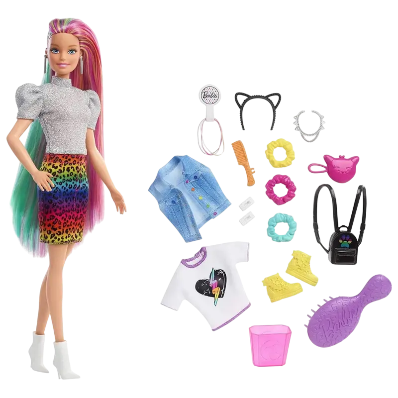 Barbie Leopard rainbow hair