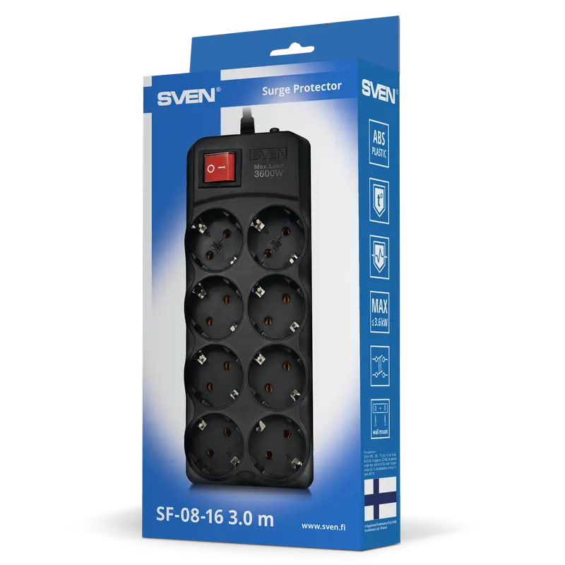 Prelungitor electric SVEN SF-08-16 Negru