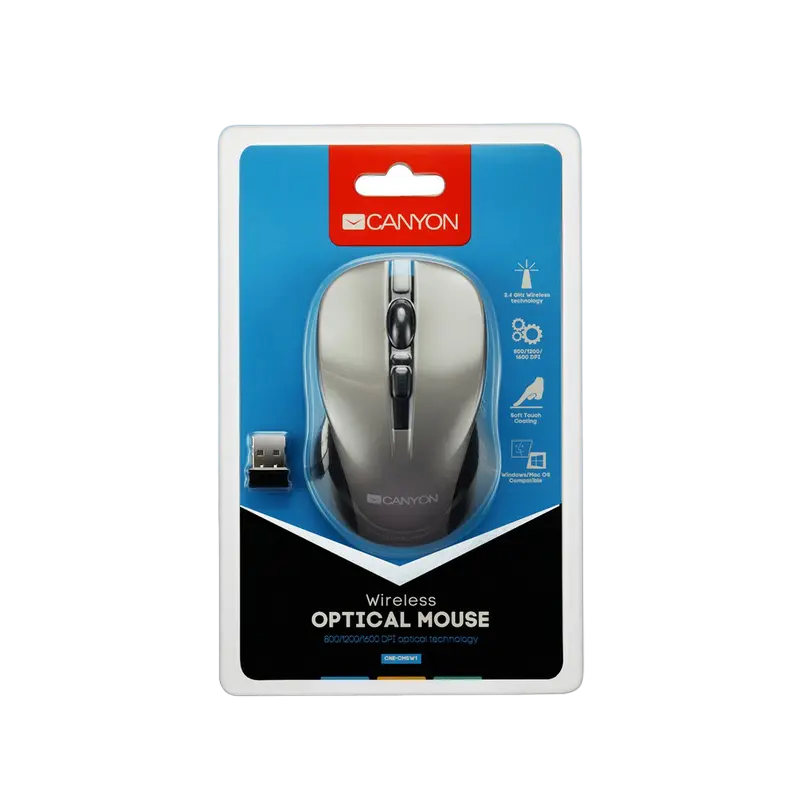 Беcпроводная мышь Canyon MW-1 Беспроводное Серый
