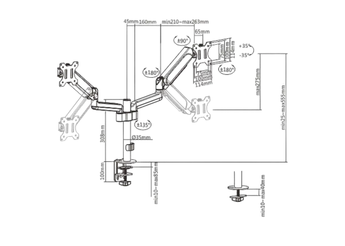 Настольный кронштейн для монитора Gembird MA-DA2P-01 Черный
