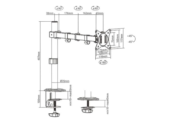 Suport birou pentru monitoare Gembird MA-D1-01 Negru