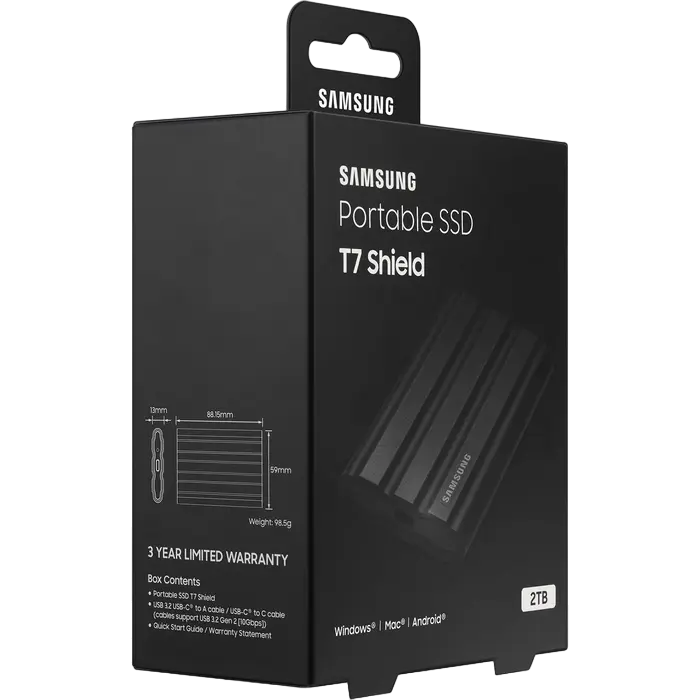 Внешний портативный SSD накопитель Samsung T7 Shield 2 ТБ Чёрный