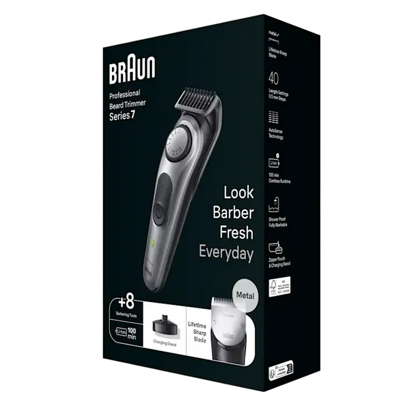 Мужской Триммер Braun BeardTrimmer Series 7 Чёрный | Серебристый