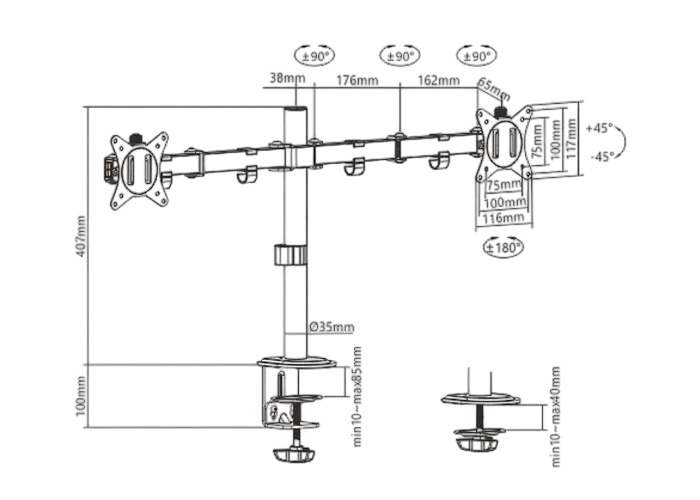 Suport birou pentru monitoare Gembird MA-D2-01 Negru