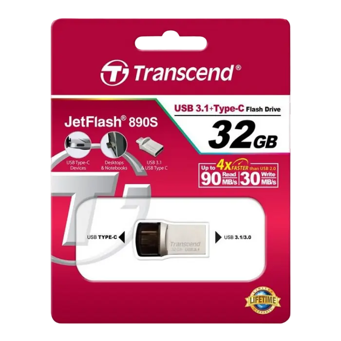 USB Flash накопитель Transcend JetFlash 890 32ГБ Серебристый
